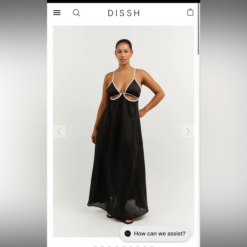DISSH Black Maxi Cutout Dress with White Trim
